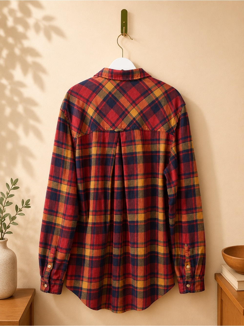 BDG Urban Outfitters Plaid Flannel Shirt L/G Red Blue Mustard Oversized - Picture 2 of 6